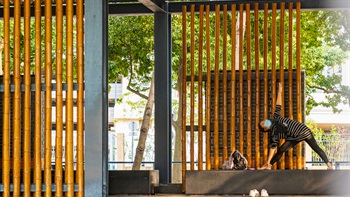 Pavilions make use of natural bamboo to create interlocking and well-ventilated spaces with different levels of privacy.